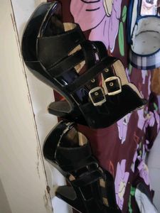 Black Strappy Buckle Heels