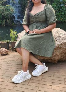 Olive Green Fit &amp; Flare Dress