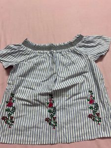 Striped Floral Off-Shoulder Top