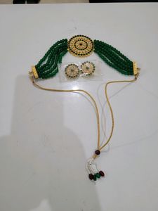 Green Beads Pearl Necklace Set with Earring