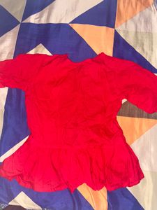 Red Peplum Tie-Front Top