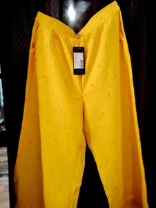 Yellow Patterned Wide Leg Pants For Women