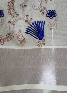 Kerala Kasavu Embroidery Tissue Sarree Brand New