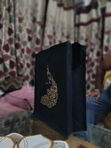 BEAUTIFUL (Peacock) CANVAS BLACK TOTE/LUNCH BAG