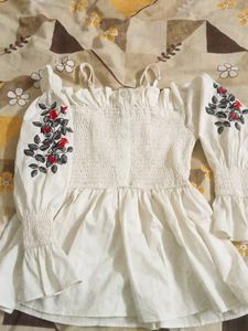 Floral Embroidered Smocked Blouse