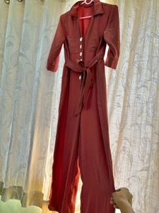 Rust Buttoned Jumpsuit With Belt