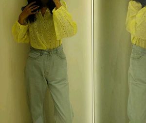 Yellow Eyelet top
