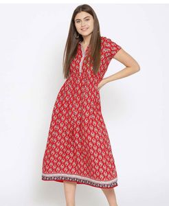 Red Printed Midi Dress