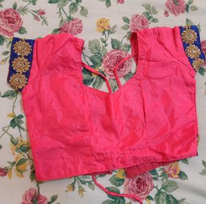 Coral &amp; Blue Embroidered Lehenga Skirt With Choli