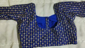 Blue Coloured Blouse With Golden Design
