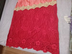 Red N Peach Party Wear Kurta
