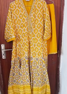 BIBA Yellow Printed Kurta Set