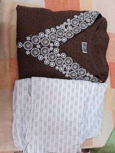 Elegant Brown Kurta with White Pants