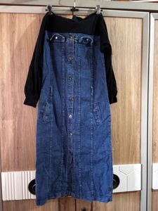 Korean Denim Maxi Dress W Hoodie