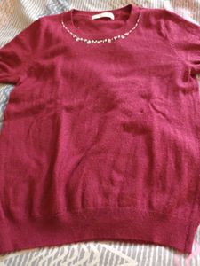 Women Burgundy Beaded Top