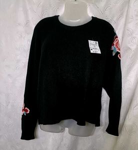 Y2k Floral Embroidered Black Sweater