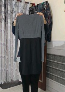 One Piece Dress In Black N Grey Colour