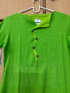 Parrot Green Unique Neckline Cotton Kurti