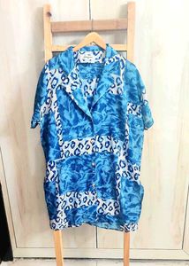 Blue Printed Long Shirt Size-44
