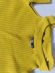 Yellow Cold Shoulder Ribbed Top