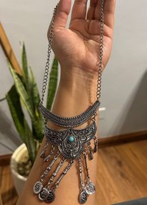Silver Bohemian Pendant Necklace &amp; Earrings