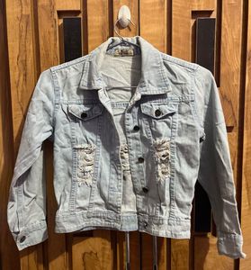 Distressed Light Blue Crop Denim Jacket