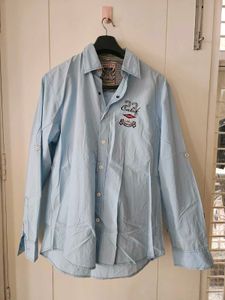 Sky Blue Mufti Shirt Styled With Patches