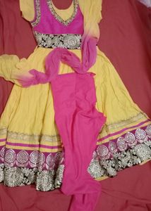 Beautiful Anarkali Dress (Yellow-Pink)