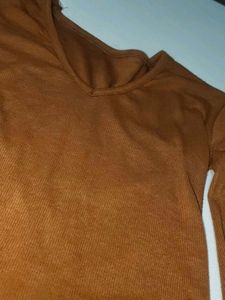 Brown V-Neck Long Sleeve Top
