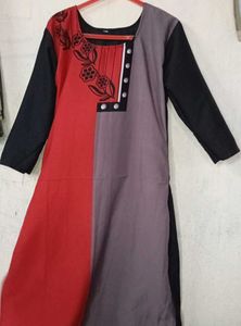 Color Gray, Black & Red Straight Kurti