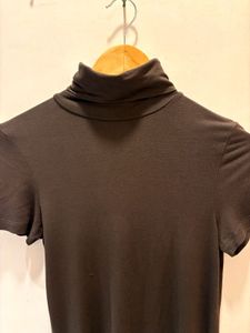 Brown Turtleneck Short Sleeve Top