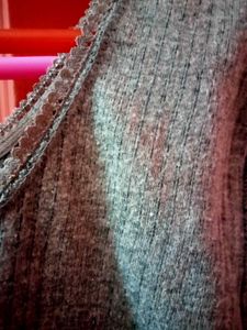 Gray Ribbed Knit Top