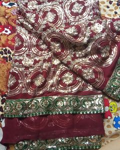 Heavy Work Brown Saree😍😍