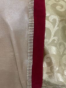 Golden With Maroon Strip Border Saree And Blouse