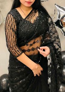 Elegant Black Sequin Saree