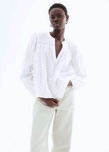 H&M White Eyelet Embroidered Blouse