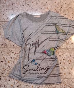 Gray Butterfly Embellished Top