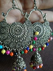 Silver Oxidised 2 Set Earrings