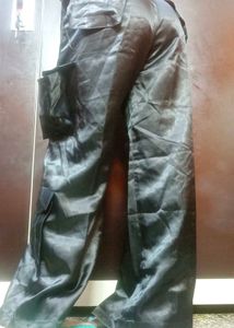 SALE🔥 BLACK SATIN CARGO 8 Pockets!