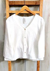 White Embrodery Floral Button-Down Top Size-44