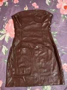 Brown Faux Leather Mini Dress