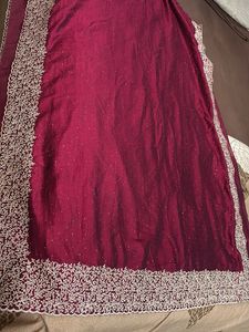 Maroon Saree With Desinger Blouse