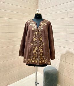Imported Brown Embroidered Top