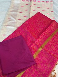 Cream and Bright Pink Banarasi suit