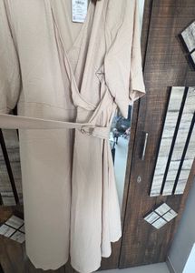 Sale! Beige Crinkle-Textured Wrap Dress