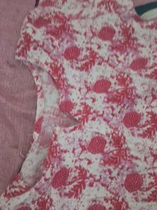 Pink Floral Long Sleeve Short Kurti