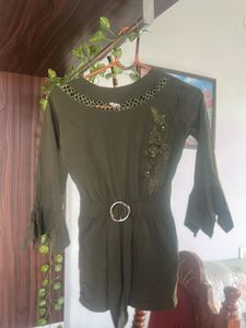 Olive Green Dress with Bell Sleeves