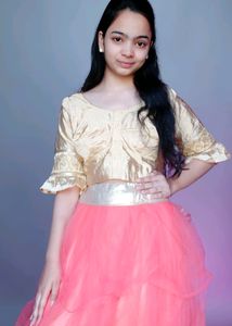 Stiched Ruffled Skirt With Unstiched Blouse Piece