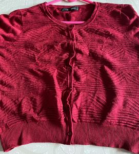New Silk Red Button-Down Cardigan, size:xl