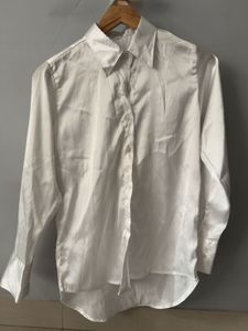 White Satin Button-Down Shirt
